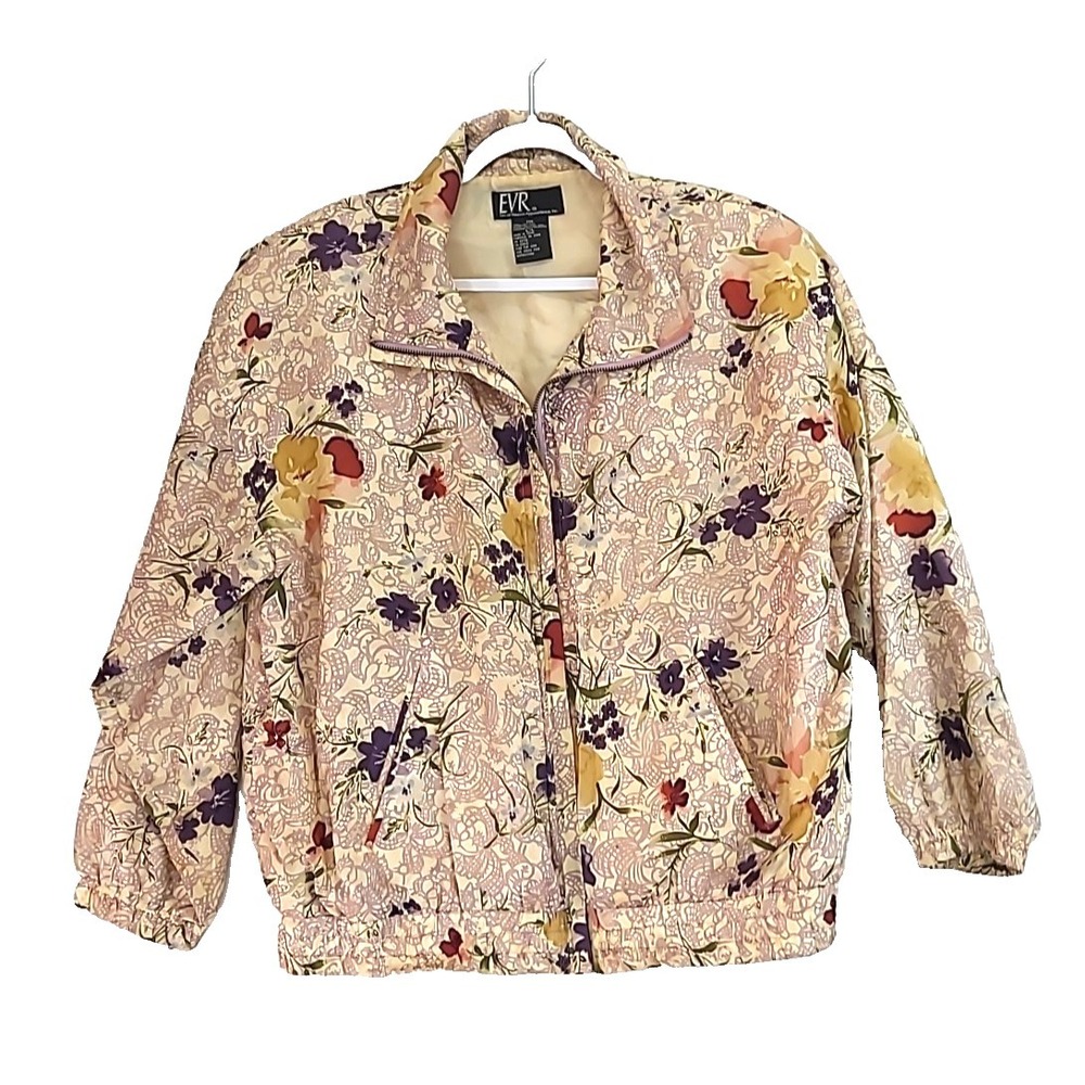EVR Silk Track Suit Jacket Sz Large Floral Print 90s Retro‎ Cotragecore
